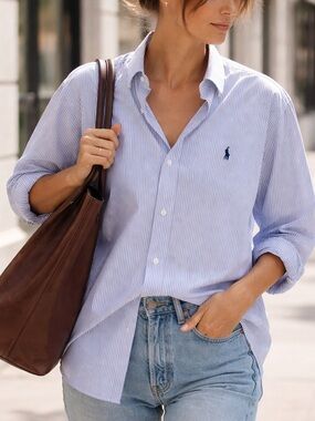 Vintage Ralph Lauren Blake Oxford Shirt Blue Banker Stripe Navy Pony Men’s S